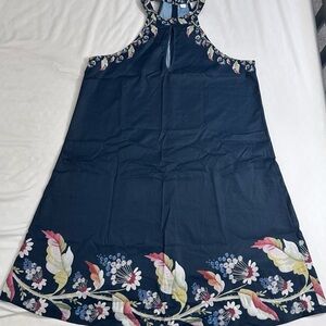 Large, blue floral, halter dress